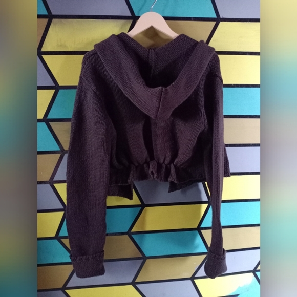 Brown Cropped Hooded Sweater - Picture 2 of 4